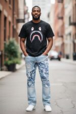 makobi relaxed stack jean lite blue